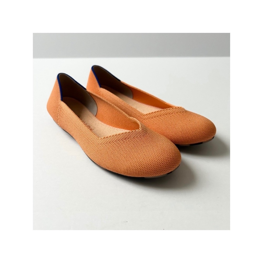 Rothy's The Flat Round Toe Slip On Flats Shoes Tangerine Orange Knit Size 7